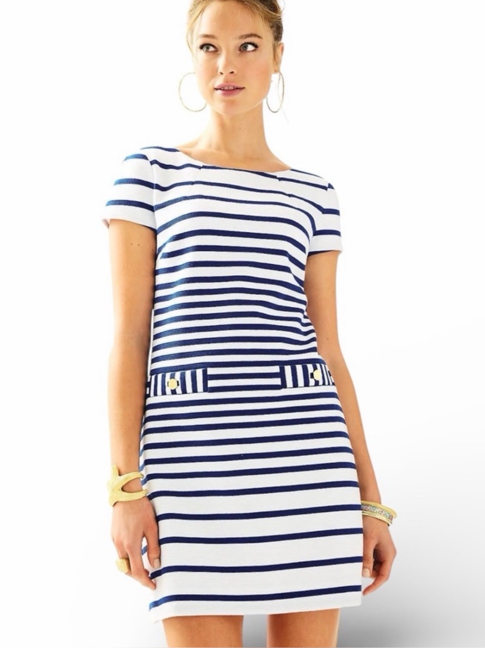 Lilly Pulitzer Layton Shift Dress XS Navy White Stripe Ottoman EUC $188